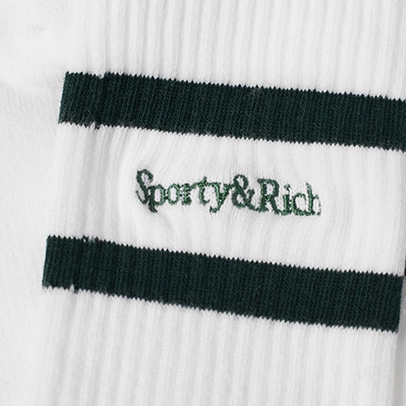 Sporty & Rich Serif Logo Socks in White/Forest - Picture 2 of 4